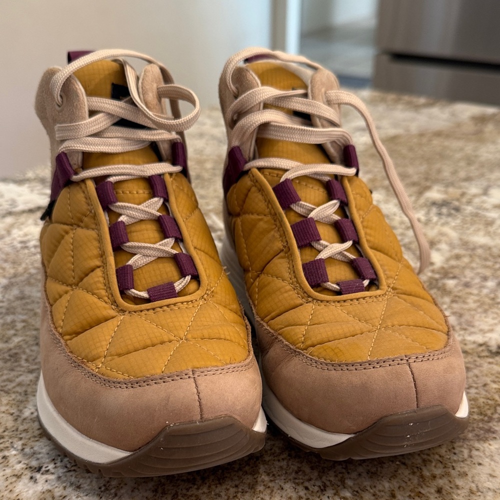 Teva women’s ember commute Quilted Sneakers in Mustard and Beige